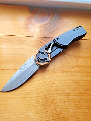 Mantis Gearhead Folding Knife 3quot; Damascus Steel Blade Black Carbon Fiber Handle $187.49