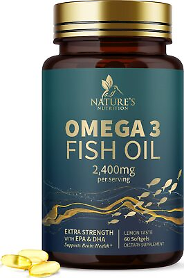 #ad Omega 3 Fish Oil Capsules 3x Strength 2400mg EPA amp; DHA Highest Potency $32.32