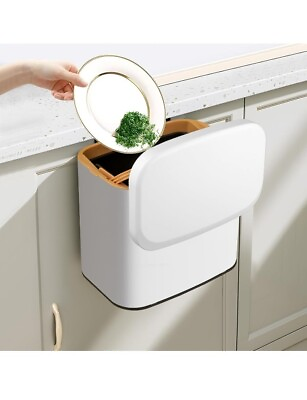 #ad Hanging White Stainless Steel Compost Bin 1.05 Gall. Hanging Trash Can With Lid. $32.39