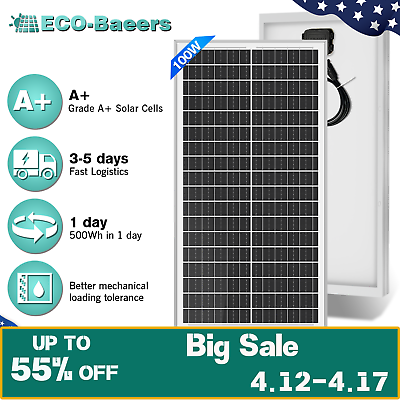 #ad #ad ECO Baeerss 100w watt 12v Monocrystalline Solar Panel RV Camping Home Off Grid $51.00