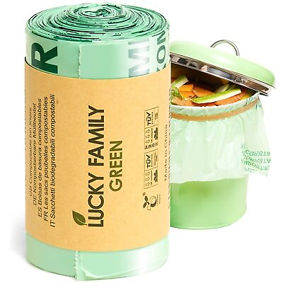 #ad Lucky Family Green Compost Bags for Kitchen Countertop Bin 13 Gallon Trash ... $15.98