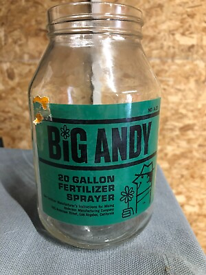 VINTAGE BIG ANDY FERTILIZER SPRAYER GLASS BOTTLE RARE $15.00