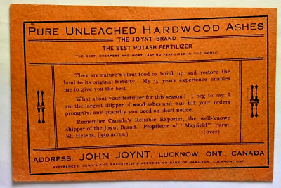 #ad #ad Potash Fertilizer Trade Card John Joynt Brand Ad Hardwood Ashes Lucknow Canada $14.99