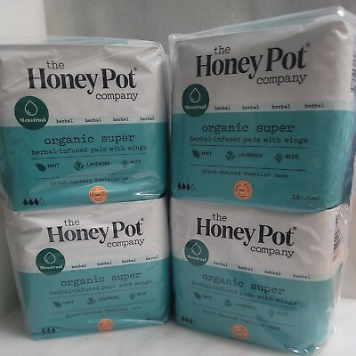 the Honey Pot Organic super Herbal Infused Pads with Wings 4 Pack 16Count Each $18.88