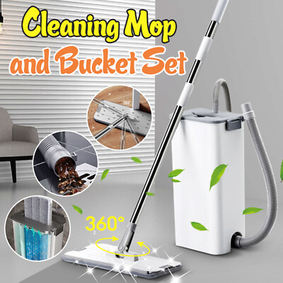 Flat Floor Mop Bucket Home Kitchen Window Cleanning Long Handle Upgrades Kit $19.47