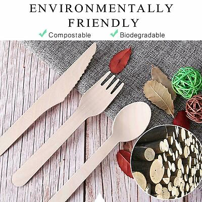 99 Pieces Wooden Cutlery Set 33 Forks 33 Spoons 33 Knives Biodegradable Compost $15.01