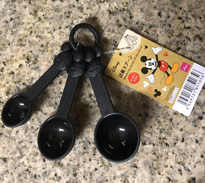 New Disney Theme Mickey Mouse Kitchen Black Plastic Measuring Spoons Japan $12.00