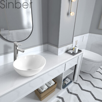 Sinber 16quot; x 13quot; White Oval Ceramic Countertop Bathroom Vanity Vessel Sink $47.99