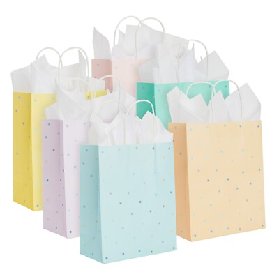 36 Pack Medium Pastel Party Gift Bags with Handle White Tissue Paper 10x8x4quot; $22.99