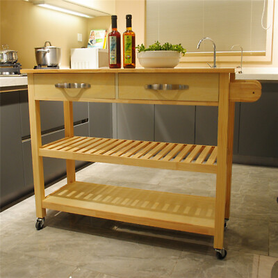 Natural Kitchen Island Rolling Dining Kitchen Cart with Storage Drawer amp; Wheels $141.94