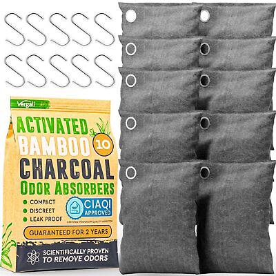 #ad Activated Charcoal Odor Absorber 10x3.5oz w Hooks. Nature Fresh Bamboo Charco... $27.39