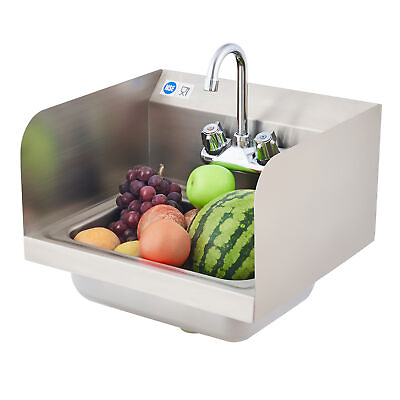 NSF Commercial Kitchen Stainless Steel Wall Mount Hand Sink with Side Splashes $103.99