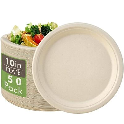 #ad 100% Compostable Plates 50pcs Biodegradable Free Dinnerware Set Natural Com... $30.79