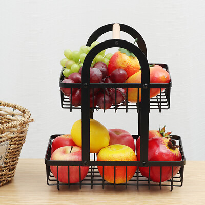 2Tier Decorative Fruit Baskets Bowl Kitchen Countertop Vegetable Storage Rack $14.76