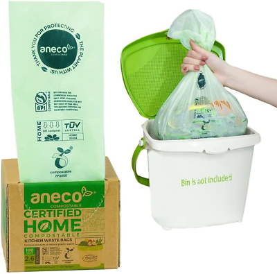 ANECO 100% Compostable Trash Bags 2.6 Gallon Extra Thick Kitchen Compost Bags $24.64