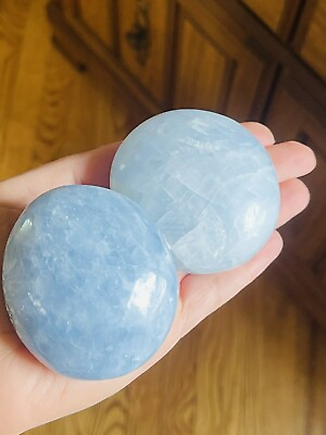 #ad Blue Celestite Palm stones large Healing crystals rubbing Stone $14.00