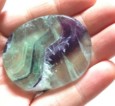 #ad Natural Rainbow Fluorite Palm Stone Rock Crystal Healing Reiki Polished Worry St $10.28