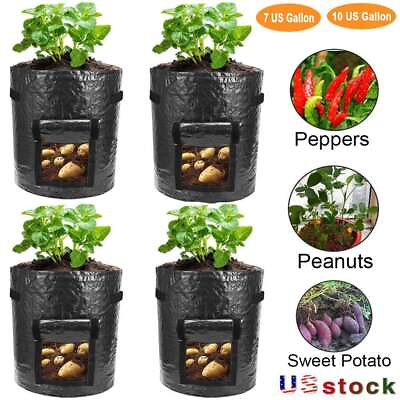 #ad 1 4Pcs 10 Gallon Green Grow Bag Aeration Fabric Planter Root Growing Pot Handle $7.34
