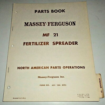 Massey Ferguson MF 21 Fertilizer Spreader Parts Catalog Book ORIGINAL 3 74 $10.04