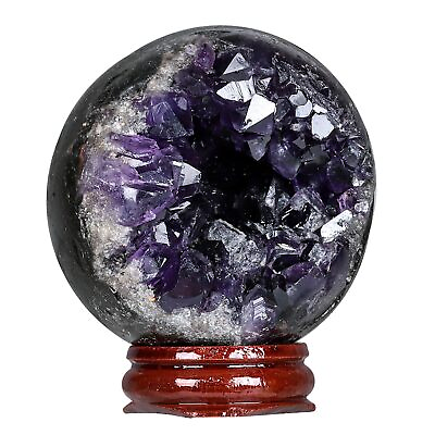 #ad Yatming Amethyst Crystal Ball with Wooden Stand Reiki Healing Stone Sphere F... $109.16