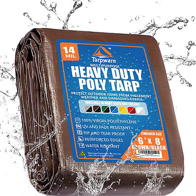 #ad Brown Black 14Mil heavy duty waterproof Full Size Tarp Durable Poly Tarpaulin $215.65