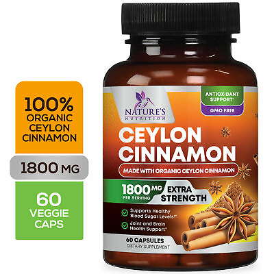 True Organic Ceylon Cinnamon Capsules 1800mg Highest Potency Blood Sugar Support $28.82