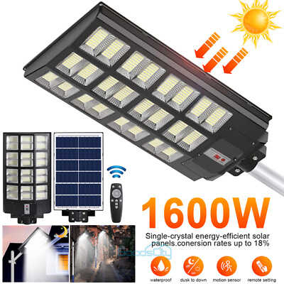 Commercial 990000000LM 1600W Solar Street Light IP67 Dusk to Dawn Road LampPole $129.59