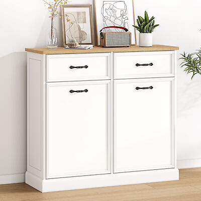 #ad 2×10 Gal Tilt Out Trash Double Cabinet For Kitchen Bin Storage Holder w Drawer $156.40