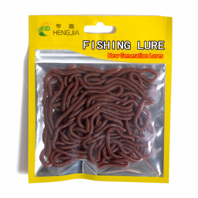 #ad 50pcs HENGJIA Soft Earthworm Fishing Bait Red Worm Lures Crankbaits Tackle Hooks $4.98