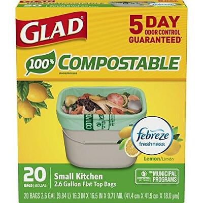Glad Kitchen Compost Bags OdorShield 2.6 Gallon 100% Compostable Green Trash $12.49