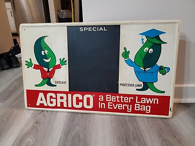 #ad c.1960s Original Vintage Agrico Lawn Sign Metal Fertilizer Sprinkler Graphics $449.00