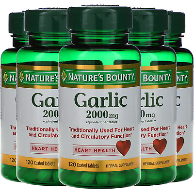 #ad Nature#x27;s Bounty 5 Pack Garlic 2000 mg 120 Coated Tablets $40.17