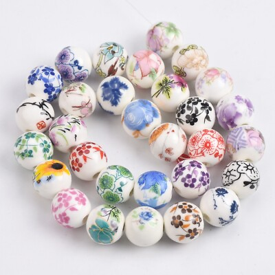 10pcs Round 8mm 10mm 12mm Colorful Flower Patterns Ceramic Porcelain Loose Beads $2.98
