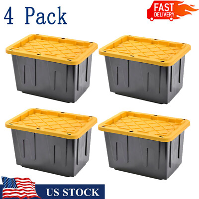 4 Pack 23 Gal Storage Tote Container Organizer Bin Boxes Heavy Duty Plastic Lid $47.25