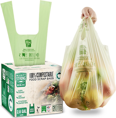 #ad 100 Compost Bags with Handles 2.6 Gallon 9.84 Liter Compostable Trash Bags $25.78