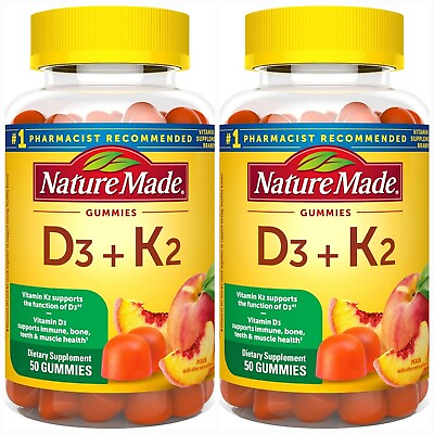 #ad 2 Pack Nature Made Vitamin D3 K2 Gummies Peach 50 Gummies Exp 10 24 $24.99