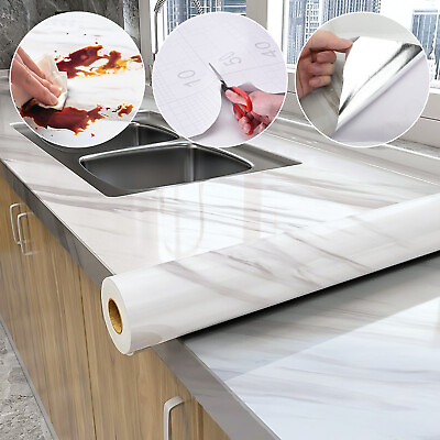 Marble Countertop Paper Wallpaper Glossy Surfaces Self Adhesive Tile Sticker 3M $12.48