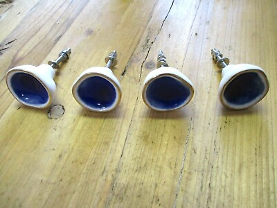 4 DRAWER PULLS BLUE amp; GOLD MID CENTURY VINTAGE STYLE CERAMIC BIN DRESSER PULL $16.99