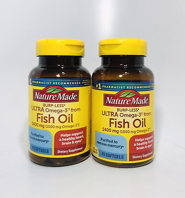 #ad Lot Of 2 Nature Made Ultra Omega 3 Fish Oil 1400mg 1000mg 45 Softgels Exp. 06 24 $19.98