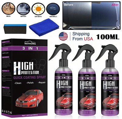 3× Quick Hydrophobic 3 in 1 High Protection Car Coat Ceramic Coating Spray 300ML $11.96