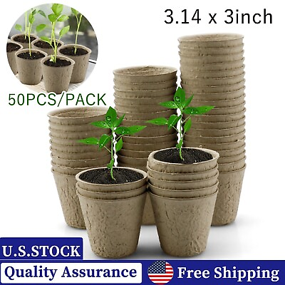 50pcs 3.14in Biodegradable Peat Pots Transplant Paper Pulp Seeding Cups Round $16.90