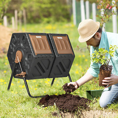 #ad Outsunny 34.5 Gallon Composter Dual Chamber Compost Bin with Steel Legs $72.79