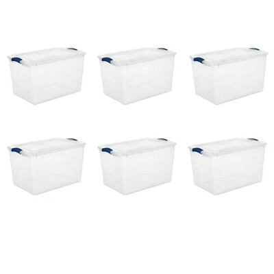 Latch Box Plastic Storage Box Stadium Blue BPA free Clear lid 66 Quart set of 6 $46.99