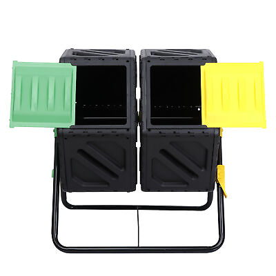 Black Rotating Remixing Tumbling Composter Container 37 Gallon Double Bin $53.58