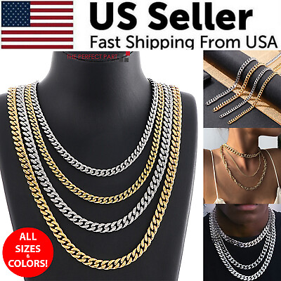 Stainless Steel Gold Silver Chain Cuban Curb Womens Mens Necklace 3 5 7 9 11mm $5.89