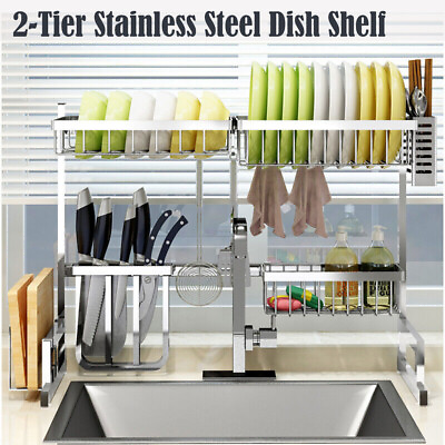 #ad #ad Over Sink Dish Drying Rack 2 Tiers Tableware Drying Drainer Shelf Kitchen Holder $30.99