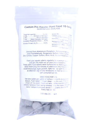 #ad Custom Pro 10 14 8 Aquatic Plant Food Fertilizer 100 tablets for Water Gardens $29.99