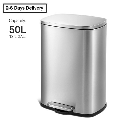 Qualiazero Kitchen Stainless Stee 13.2 gallon Trash Can Home Step On Garbage Can $47.99
