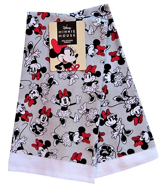 2 Pc. Kitchen Kitchen Towel Set Disney Minnie Mouse Dress Bow Gray Red $11.99
