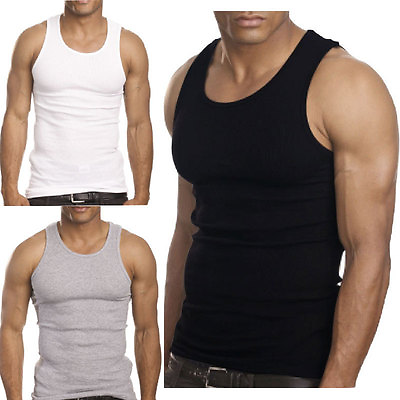 3 12 Packs Men 100% Cotton Ribbed Tank Top A Shirt Wife Beater Undershirts Lot $12.49
